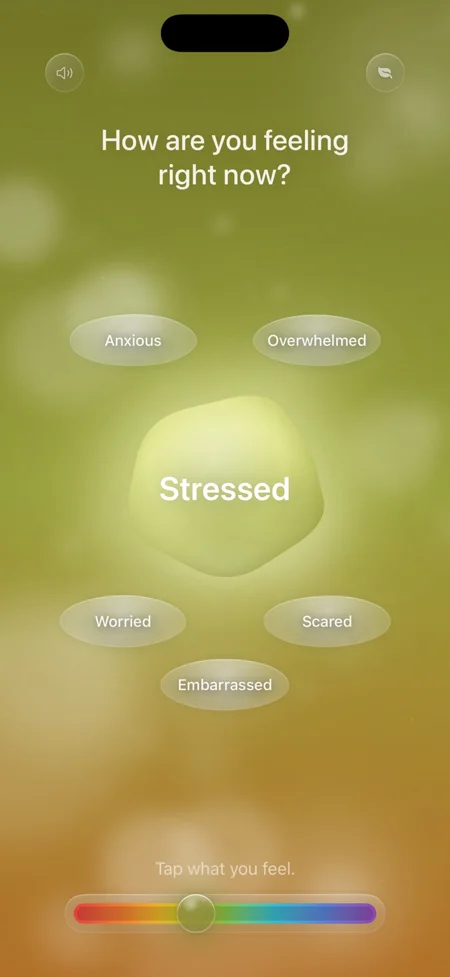 Spiritual Me emotional check-in screen helping users identify how they feel.